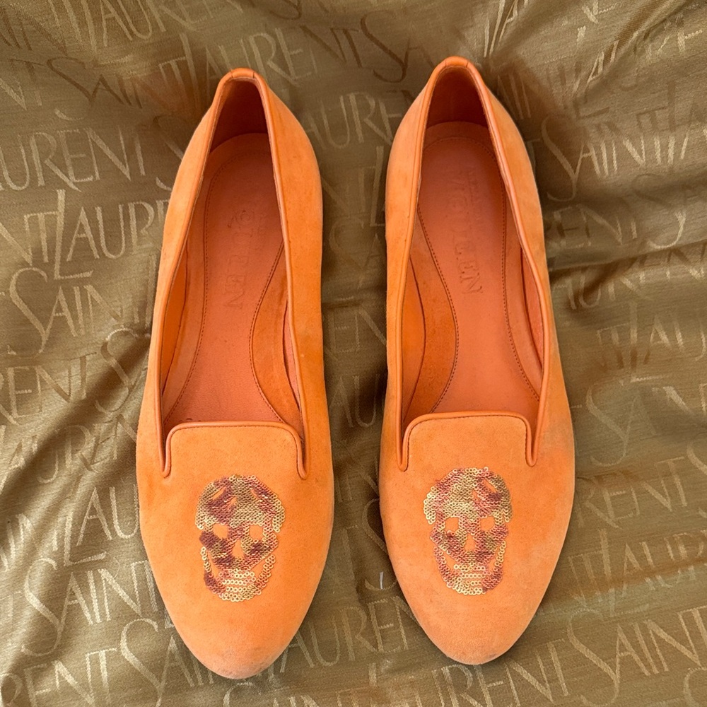 Alexander McQueen Orange Skull Flats